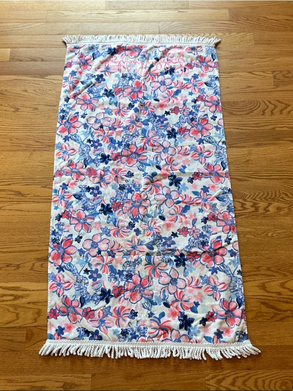 Lilly Pulitzer Floral Fringe Beach Towel in Pink & Blue